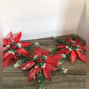 Vtg Faux Poinsettia Suction Cup Window Decor